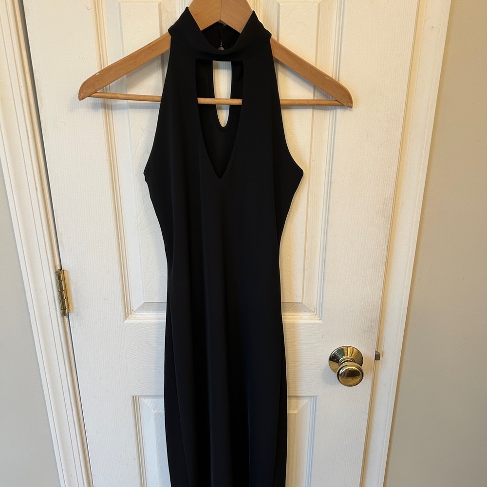 Chic Black Halter Midi Dress